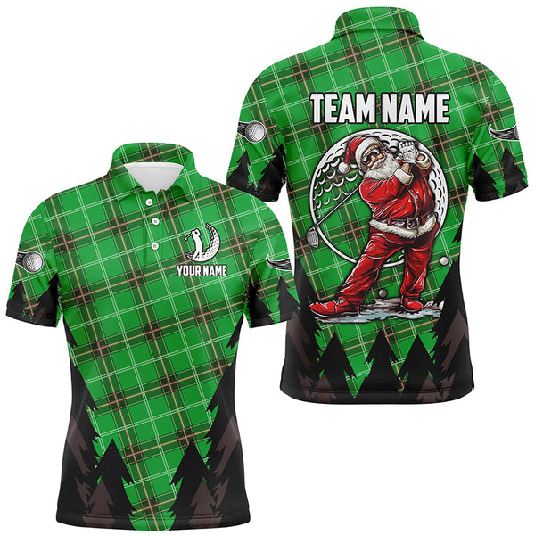 Maxcorners Golf Green Argyle Pattern Santa Golfer Customized Name 3D Polo Shirt