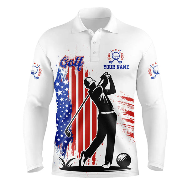 Maxcorners American Flag White Mens polo golf shirts custom patriotic team golf shirts for mens golfer gifts