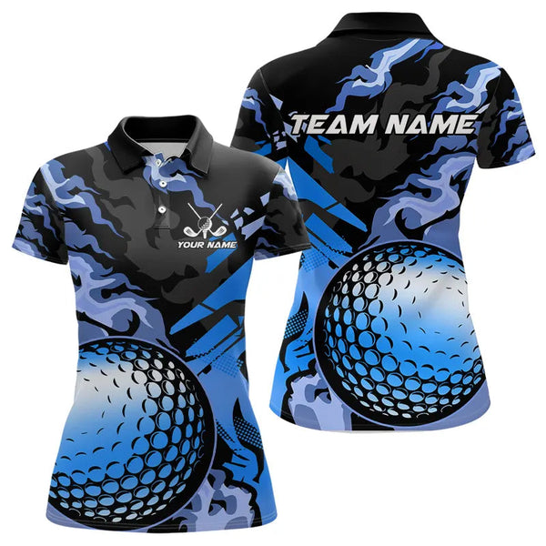 Maxcorners Black and blue camo golf ball Womens golf polos shirts custom ladies golf clothing, gifts for golfer