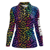 Maxcorners Rainbow Butterflies pattern Womens golf polos shirts custom Butterfly ladies golf clothing