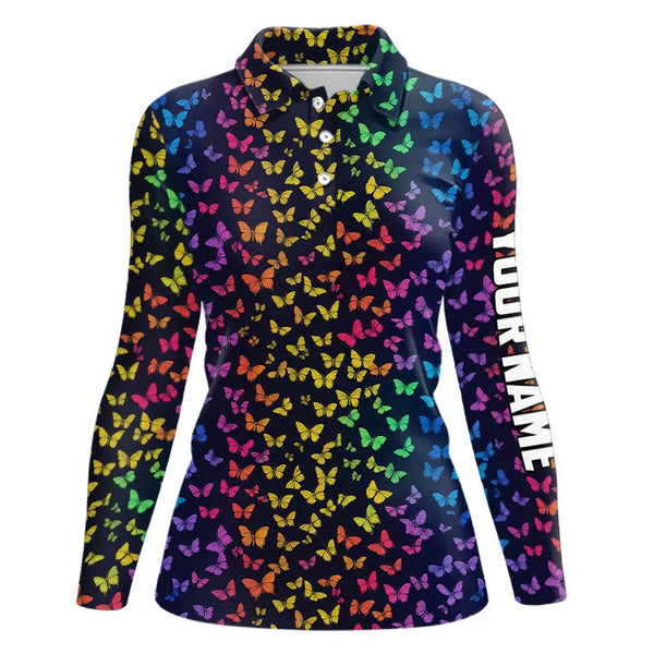 Maxcorners Rainbow Butterflies pattern Womens golf polos shirts custom Butterfly ladies golf clothing