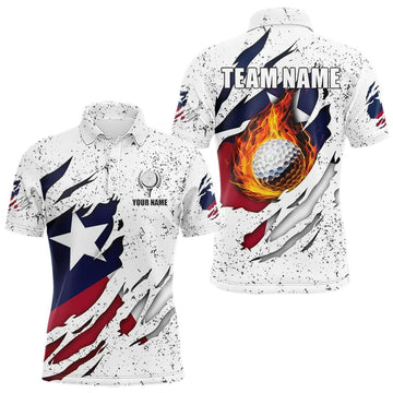 Maxcorners Personalized Texas Flag Grunge Pattern Mens Golf Polo Shirts Custom Patriotic Texas Golf Team Jerseys