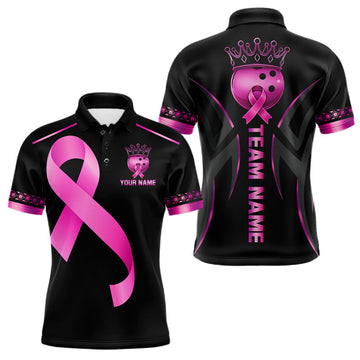 Maxcorners Black and Pink ribbon Breast Cancer Bowling ball Shirts for Men Custom Bowling Team jerseys NQS11691 LM0503