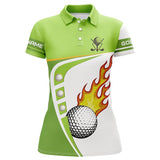 Maxcorners White And Green Women Golf Polo Shirts Custom Golf Ball Fire Ladies Golf Apparel