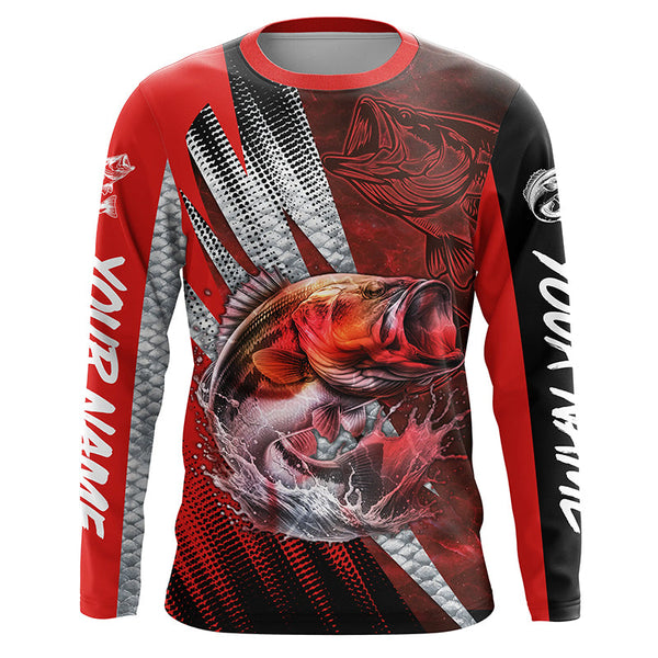 Maxcorners Bass fishing Custom sun protection long sleeve fishing shirts, bass fishing jersey | Red LM2408