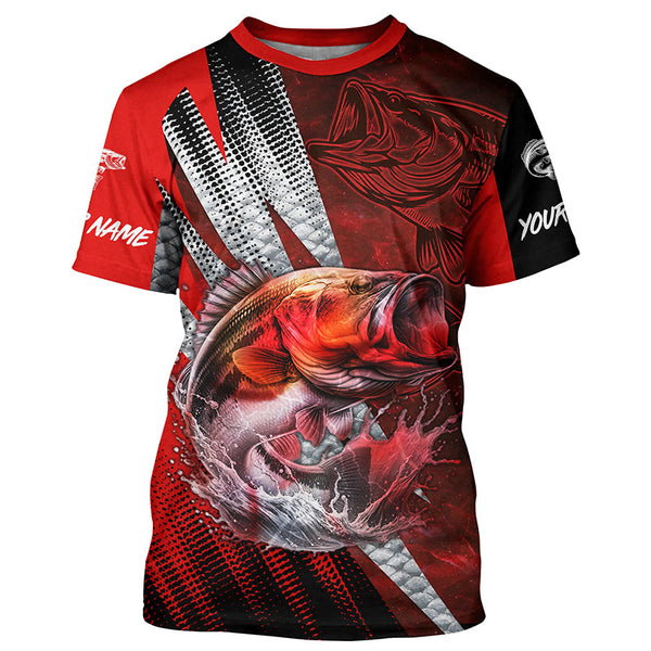 Maxcorners Bass fishing Custom sun protection long sleeve fishing shirts, bass fishing jersey | Red LM2408
