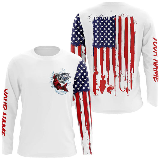 Maxcorners American flag Striped bass fishing personalized patriotic UV Protection Long sleeve Fishing Shirts LM0501