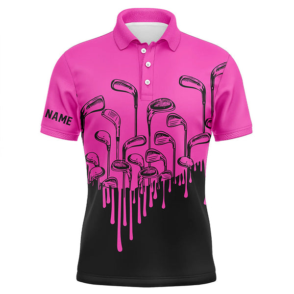 Maxcorners Pink and black golf clubs Mens golf polo shirts custom male golf attire for men, golf gifts for men