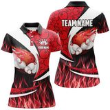 Maxcorners Red Flame Bowling Camo Bowling Polo, Quarter Zip Shirts Custom Bowling Team Bowler Jerseys