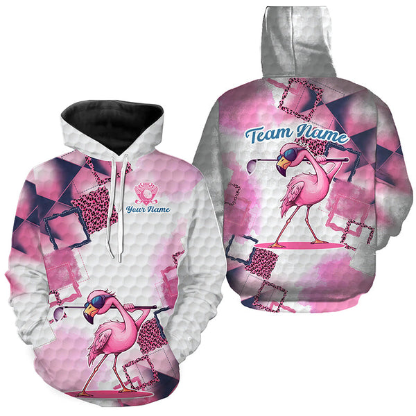 Maxcorners Golf Pink Flamingo Leopard Pattern Customized Name 3D Shirt