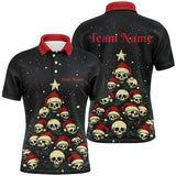 Maxcorners Funny Skull Christmas Tree Mens Bowling Polo, Quarter Zip shirts custom Xmas Team bowling jerseys