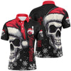 Maxcorners Red and Black Christmas Skull Men Bowling Polo, Quarter Zip shirts custom Xmas Team bowling jerseys