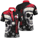 Maxcorners Red and Black Christmas Skull Men Bowling Polo, Quarter Zip shirts custom Xmas Team bowling jerseys