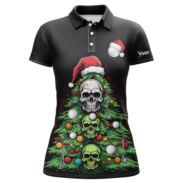 Maxcorners Funny Skull Golf Christmas Tree Women golf polo shirt custom ladies golf tops Christmas golf gifts