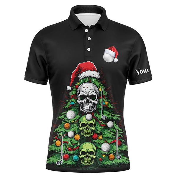 Maxcorners Funny Skull Golf Christmas Tree Men golf polo shirt custom mens golf tops unique Christmas golf gifts