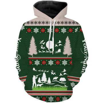 Maxcorners Hunter Santa funny ugly christmas sweatshirt full print shirts green Christmas pattern , Christmas gift For Adult and kid LM2711