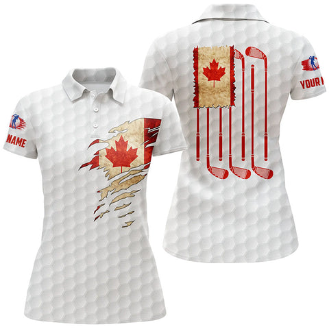 Maxcorners Women Golf Polo Shirts Canada Flag Patriot Custom Name Vintage Flag Golf Clubs Golf Shirt Women