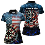 Maxcorners American Flag Skull Dart Board Blue lightning Custom Team Dart Polo, Quarter Zip Shirt For Women