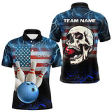 Maxcorners American Flag Skull Bowling Blue lightning thunder Bowling Shirt for Men Custom Team Bowling jerseys
