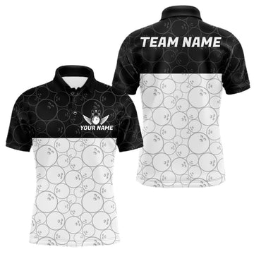 Maxcorners Black and White Bowling Camo Polo, 1/4 Zip Shirts for Men Custom Bowling Team League Bowlers Outfit