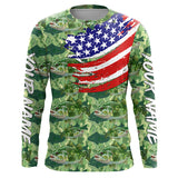 Maxcorners Green Largemouth Bass camo fishing American flag Custom performance long sleeve Bass fishing shirts MT2108