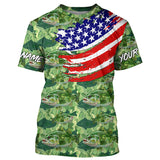 Maxcorners Green Largemouth Bass camo fishing American flag Custom performance long sleeve Bass fishing shirts MT2108
