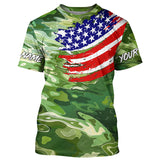 Maxcorners Green camo fishing American flag Custom patriot performance long sleeve fishing tournament shirts MT2108