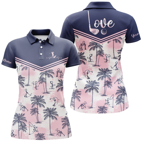 Max Corners Pink Tropical Pattern Golf Lover Customized Name 3D Golf Polo Shirt For Women