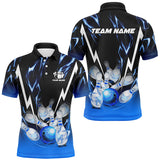 Maxcorners Bowling Ball And Pins Black And Blue Lightning ThunderCustomized Name, Team Name 3D Shirt