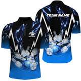 Maxcorners Bowling Ball And Pins Black And Blue Lightning ThunderCustomized Name, Team Name 3D Shirt