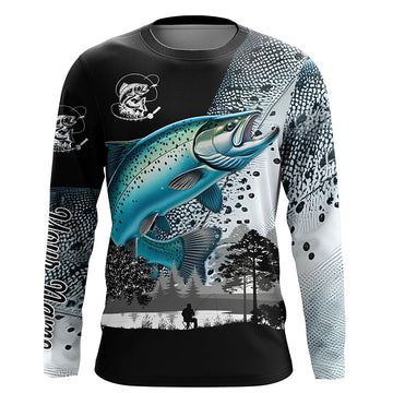 Maxcorners Chinook Salmon (King salmon) fishing scales Custom name Long sleeve, Long Sleeve Hooded LM0201