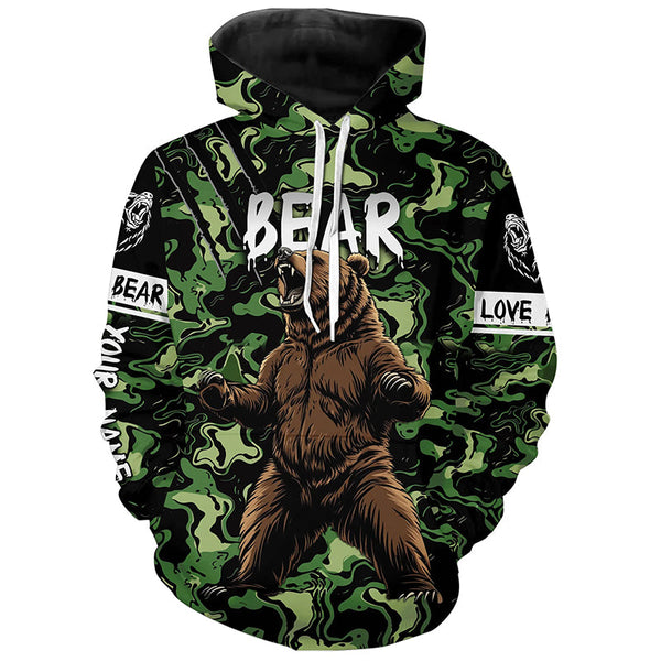 Maxcorners Bear hunter big game hunting green camouflage Customize Name 3D All Over Printed Shirts LM2608