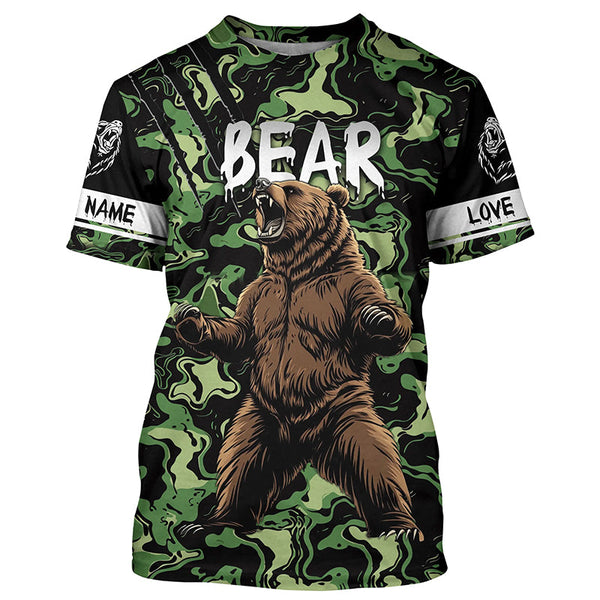 Maxcorners Bear hunter big game hunting green camouflage Customize Name 3D All Over Printed Shirts LM2608