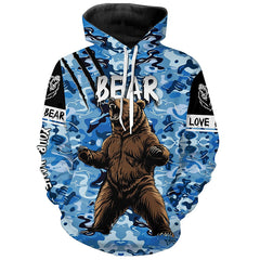 Maxcorners Bear hunter big game hunting blue camouflage Customize Name 3D All Over Printed Shirts LM2608
