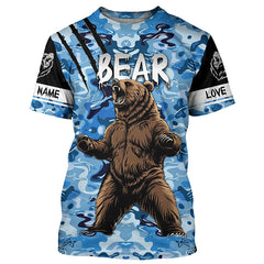 Maxcorners Bear hunter big game hunting blue camouflage Customize Name 3D All Over Printed Shirts LM2608