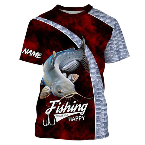 Maxcorners Catfish Fishing Makes Me Happy 3D Shirts Customize Name