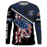 Maxcorners American Flag Northern pike fishing blue camo Custom name long sleeve Fishing Shirts LM2408
