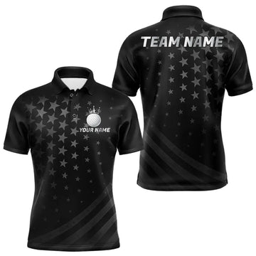 Maxcorners Custom Black American Flag Golf Team Shirts For Men, Personalized patriotic Mens Golf top