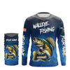 Maxcorners Blue camo Walleye fishing Custom performance long sleeve team Walleye fishing tournament shirts LM0201
