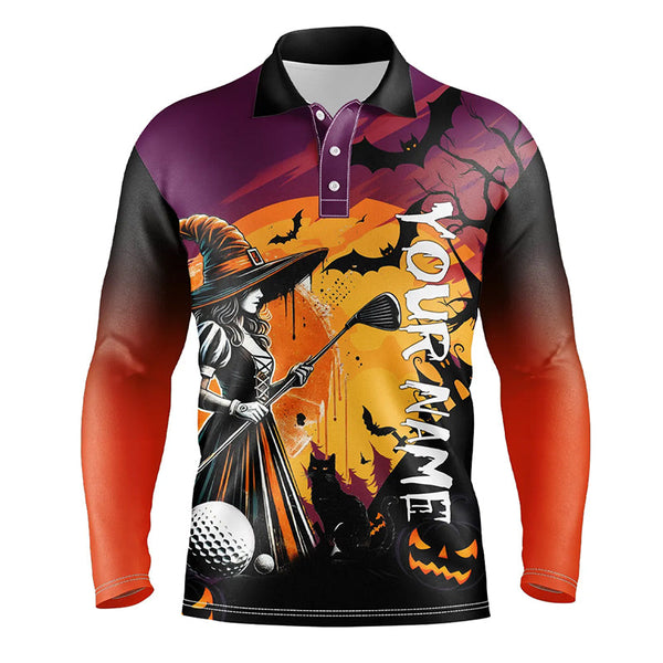 Maxcorners Halloween Witch play golf Men golf polo shirts custom golf attire for men, Halloween golfer gifts