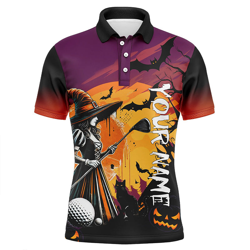 Maxcorners Halloween Witch play golf Men golf polo shirts custom golf attire for men, Halloween golfer gifts