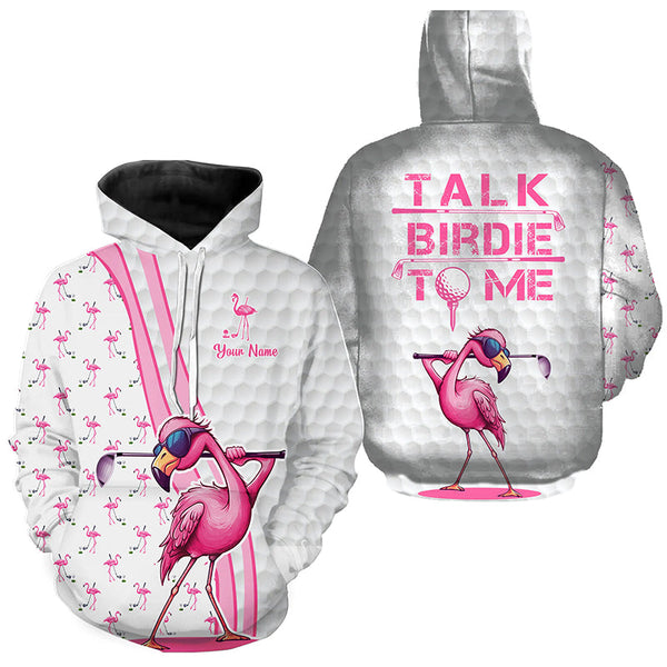 Maxcorners Golf Pink And White Flamingo Customized Name 3D Shirt