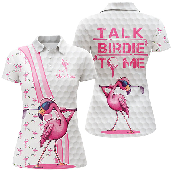 Maxcorners Golf Pink And White Flamingo Customized Name 3D Shirt