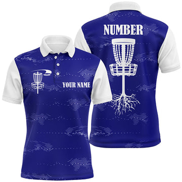 Maxcorners Blue and white Mens disc golf polo shirts custom disc golf basket, personalized disc golf gifts MT0510
