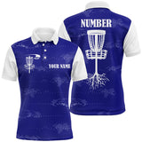 Maxcorners Blue and white Mens disc golf polo shirts custom disc golf basket, personalized disc golf gifts MT0510