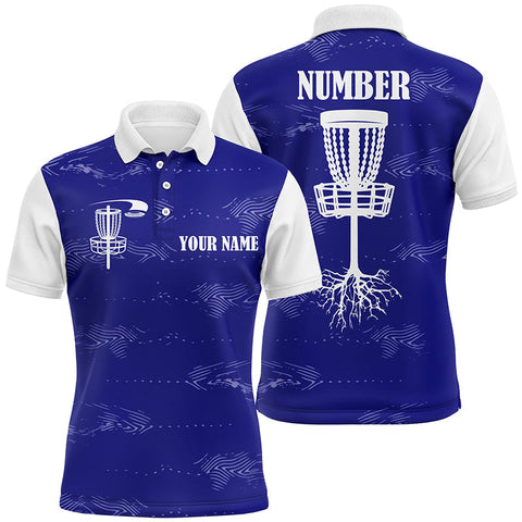 Maxcorners Blue and white Mens disc golf polo shirts custom disc golf basket, personalized disc golf gifts MT0510