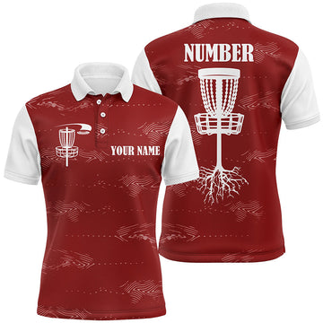 Maxcorners Red and white Mens disc golf polo shirts custom disc golf basket, personalized disc golf gifts MT0510