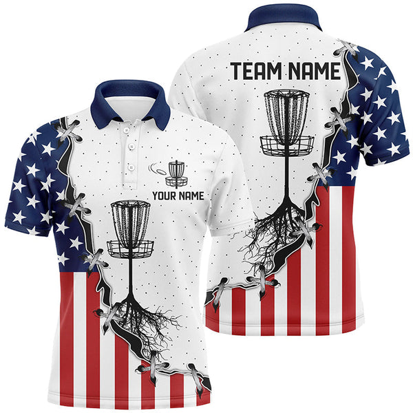 Maxcorners Red, white and blue American flag Mens disc golf polo shirts custom disc basket disc golf shirt MT0510