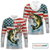 Maxcorners Custom Name American Flag Largemouth Bass Long Sleeve Fishing Shirt, patriotic Bass Fishing jersey LM0201