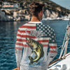 Maxcorners Custom Name American Flag Largemouth Bass Long Sleeve Fishing Shirt, patriotic Bass Fishing jersey LM0201